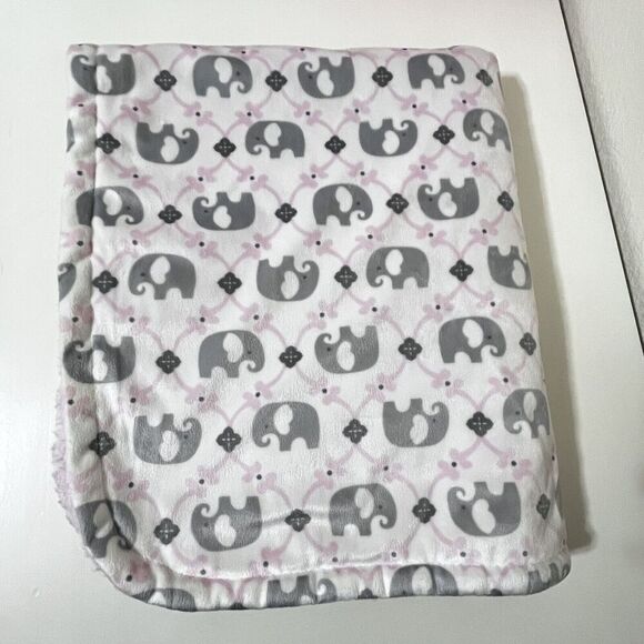 Blankets & Beyond Pink Gray Elephant Security Blanket Lovey Sherpa Back Lovie - Picture 5 of 14